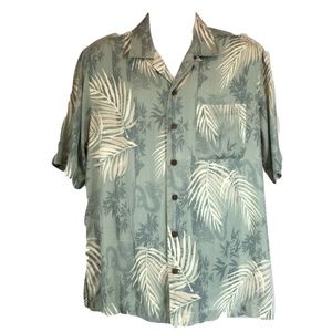 Aloha Shirt Men Size M Dragon Palm Leaves Raw Silk